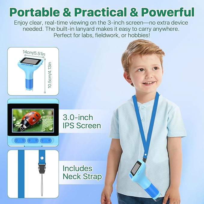 Digital Handheld Microscope for Kids: 3.0" Large HD Screen 1000X Portable Mini Microscopes with Camera Video Recording Slides Kit Science Educational Boys Girls Toy Gifts-CubbioJoy