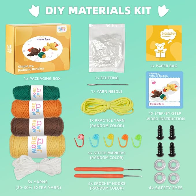Crochet Kit for Beginners, Learn to Crochet, Include Easy Knitting Soft Yarn, Step-by-Step Video Tutorial, Hook, Holiday Birthday Gift for Adults and Kids(2 Pack Ducks)-CubbioJoy