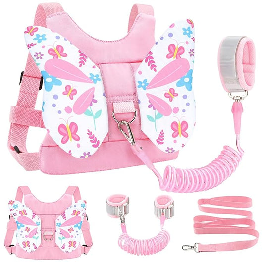 Accmor Toddler Harness Leash, 3 in 1 Cute Butterfly Kids Leash + Anti Lost Wrist Link for Outdoor Travel, Adorable Child Walking Harness Wristband Assistant Strap Belt Protector for Baby Girls (Pink)-CubbioJoy
