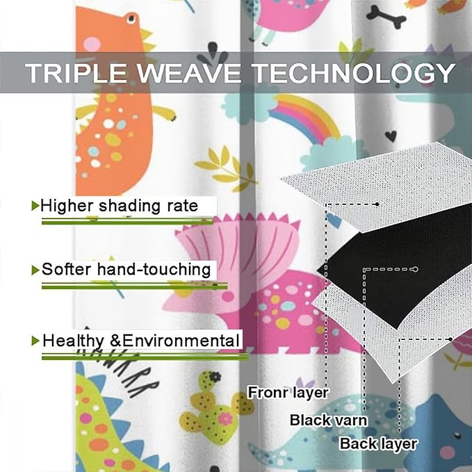 Cartoon Dinosaur Curtains for Kids Boys Girls Home Decor Childish Cute Dino Animals Print Pattern Rod Pocket Blackout Window Drapes for Nursery Baby Bedroom Playroom W36xL63in 2 Panels-CubbioJoy