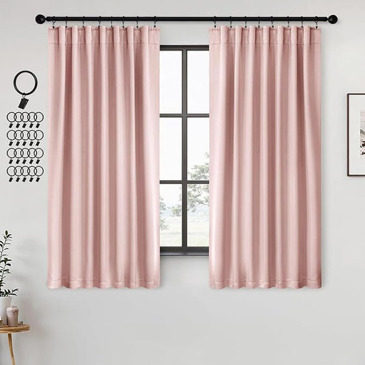 ANRODUO Light Pink Blackout Curtains for Girls Bedroom Living Room, Back Tab Rod Pocket Pinch Pleated Thermal Insulated Room Darkening Curtains 54 Inches Long 2 Panels, 42 x 54 Inch-CubbioJoy