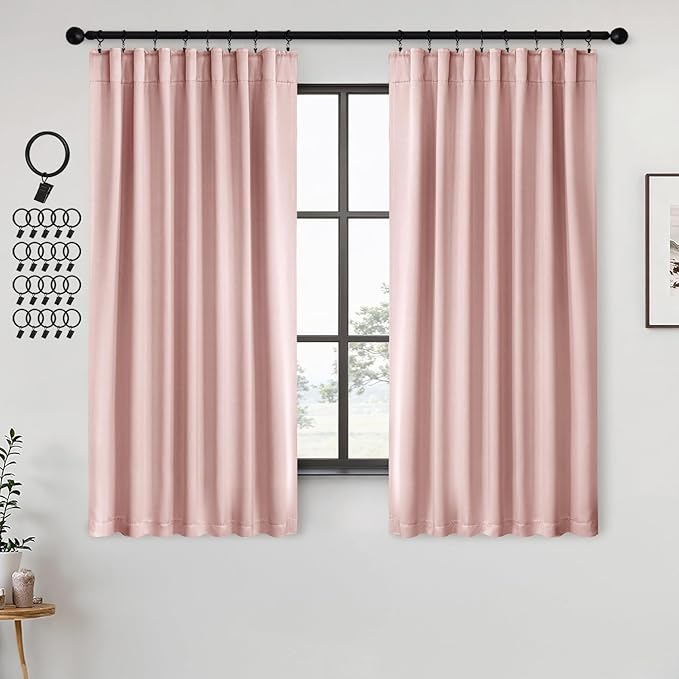 ANRODUO Light Pink Blackout Curtains for Girls Bedroom Living Room, Back Tab Rod Pocket Pinch Pleated Thermal Insulated Room Darkening Curtains 72 Inches Long 2 Panels, 42 x 72 Inch-CubbioJoy
