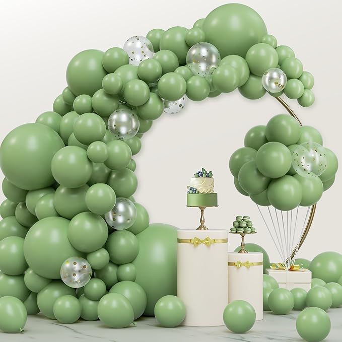 JOYIN 150 Pcs Sage Green Balloons, Different Sizes 18 12 10 5 Inch Sage Green Latex Balloon Arch Kit with Instruction for Birthday Party Graduation Wedding Holiday Decoration-CubbioJoy