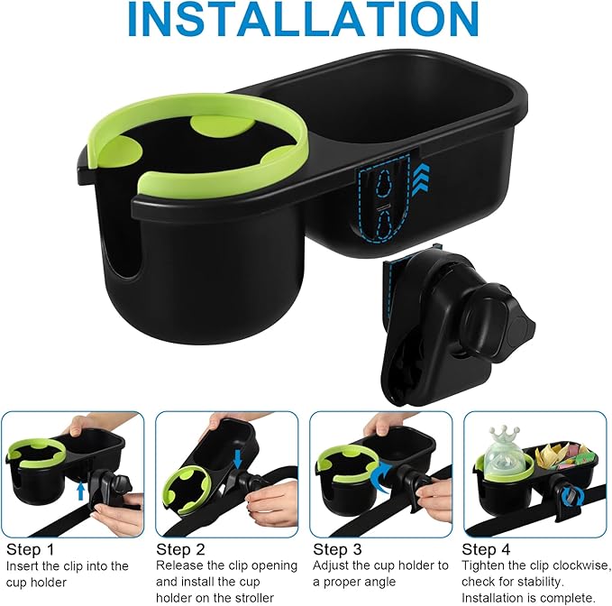 Accmor Stroller Cup Holder with Tray, Universal Cup Holder, Bike Bottle Holder, 361° Rotatable Large Caliber Drinks Holder for Stroller, Bike, Wheelchair, Walker-CubbioJoy