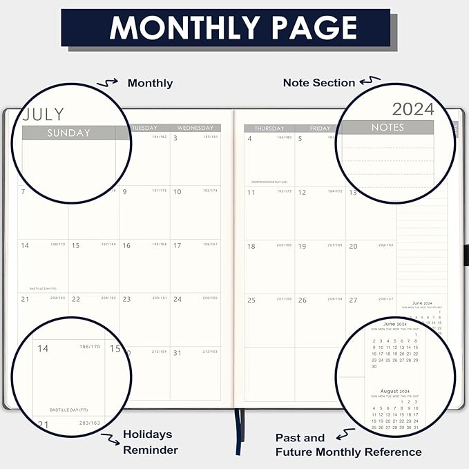 2024-2025 Planner - 2025 Planner Weekly and Monthly, Jul. 2024 - Jun. 2025, 8.5" x 11", Leather Cover Planner with Thick Paper, Back Pocket with Notes Pages - Grey-CubbioJoy