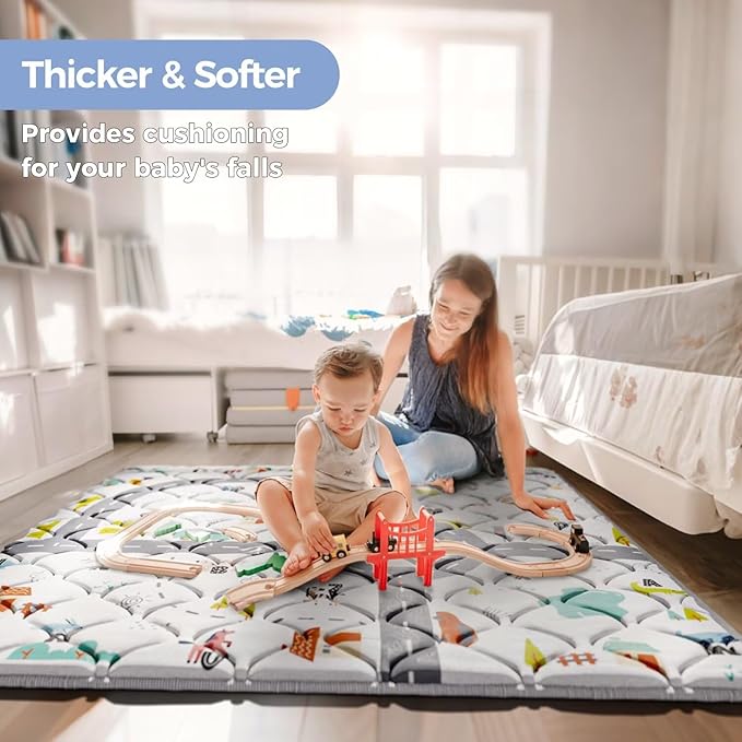 Car Portable Baby Play Mat 50x50 Playpen Mat Upgraded Thicken Baby Floor Play Mat Non-Slip Cushioned Crawling Mat Waterproof Activity Playmats for Babies Toddlers Infants (50x50, Letter Car)-CubbioJoy