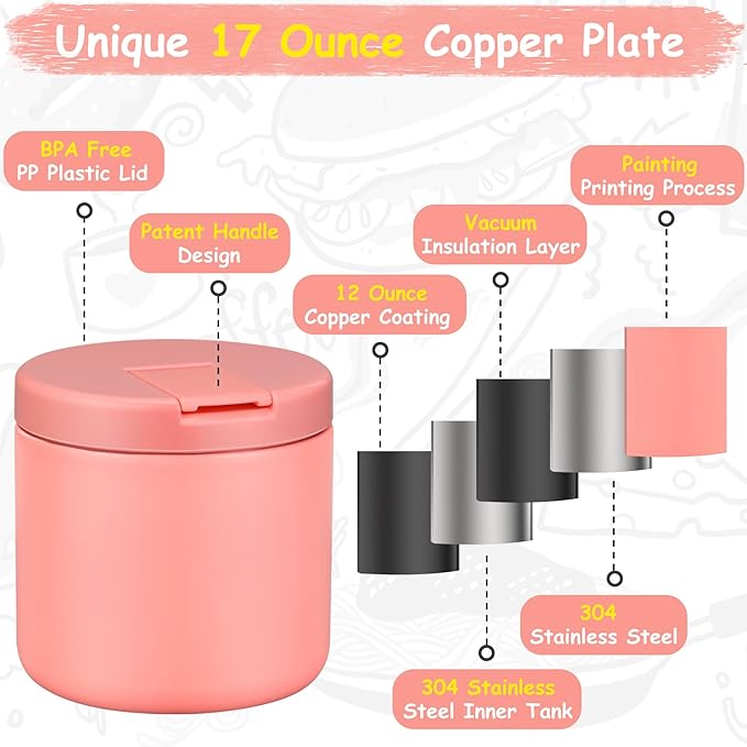 19oz Insulated Vacuum Food Jar with Buckle Lid Wide Mouth Soup Thermo for Hot Food Kids Leakproof Stainless Steel Lunch Container- Pink-1Pack-CubbioJoy