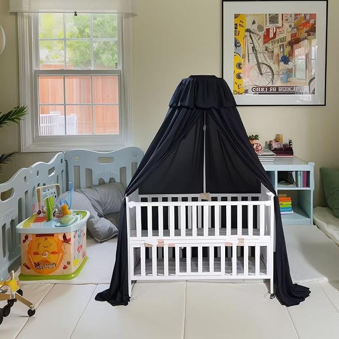 Blackout Crib Canopy Black Crib Tent to Keep Baby in Crib Cover Canopy Bed Curtains for Indoor and Outdoor (Sticker Holder not Included)-CubbioJoy