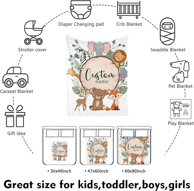 Custom Nursery Crib Bedding Set: Personalized Name 4 Piece Animal Theme Baby Crib Sets for Boys Girls - Toddler Double Layer Blanket Set, Comfortable Crib Bed Sheets for Baby Toddlers-CubbioJoy