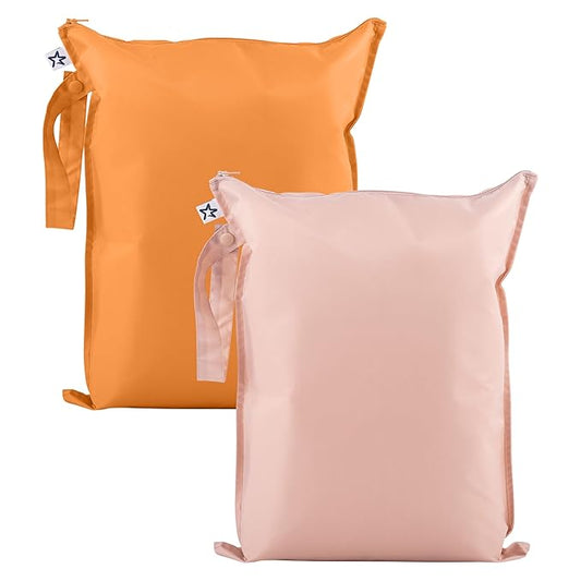 Tiny Twinkle Mess proof Waterproof Wet Dry Bag,2pk Reusable Wet Bags for Swimsuits&Baby Clothes,Leakproof Wet Bag,Waterproof Bag for Travel&Diaper bag,Wet Bags for Baby (Taupe, Dandelion)-CubbioJoy