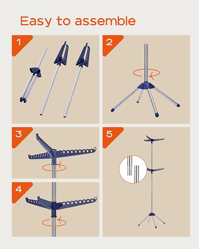 Clothes Drying Rack Foldable, 74.8 inch 2 Tier Laundry Drying Rack with Rotating Clothes Rail for 54 Pieces of Clothes, Space Saving, Indoor, Stainless Steel, Blue and Silver CDR002Q01-CubbioJoy