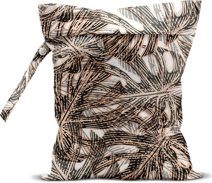 Wet Bag, Wet Dry Bag, Wet Bag for Swimsuit, Travel, Beach, Pool, Diapers, Dirty Yoga Gym Clothes, Makeup Bag, Waterproof Tropical Palm Leaves Decor Jungle Palm Leaf Favors, 12.6” x 10.2”-CubbioJoy