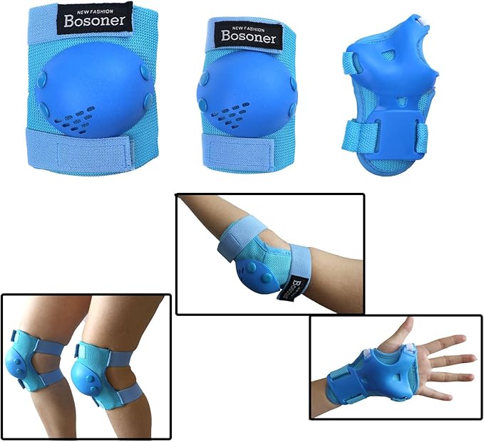 BOSONER Kids/Youth Knee Pads Elbow Pads Wrist Guards Set for 3-15 Years, Child Protective Gear Set for Roller Skates, Cycling, BMX Bike, Skateboard, Inline Skating, Scooter Riding Sports…-CubbioJoy