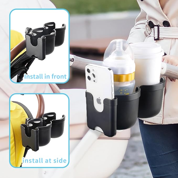 Baby Stroller Cup Holder with Phone Holder, 3-in-1 Bottle Holder, 360 Removable Degrees Rotation Drink Holder for Wheelchair, Stroller, Bike, Walker, Scooter, Bicycle, Uppababy, Nuna, Bugaboo, Doona.-CubbioJoy