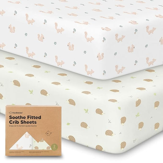 KeaBabies 2-Pack Organic Crib Sheets for Boys, Girls - 52x28 Fitted Crib Mattress Sheet Neutral, Breathable Jersey Cotton Cover for Baby Bed, Toddler Mattress, Soft & Cute Prints (Nibbles/Bruce)-CubbioJoy