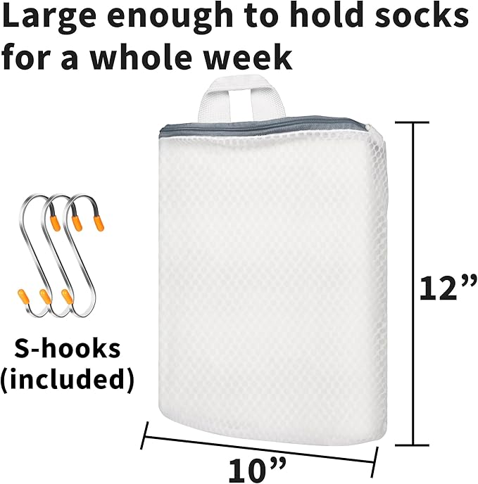 3Pcs Hanging Laundry Bags for Socks with S Hooks, 3 Color Mesh Laundry Bags for Washing Machine-CubbioJoy