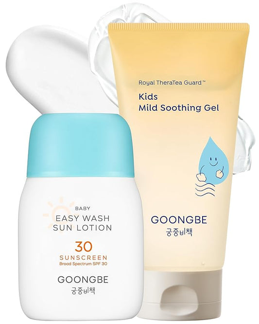 Baby Kids Easy Wash Sun Lotion SPF 30 & Mild Soothing Gel - Zinc Oxide Mineral Sunscreen & After Sun Relief - Korean Skincare for Sensitive Skin - Vegan Hypoallergenic, 2.11oz & 5.07oz-CubbioJoy