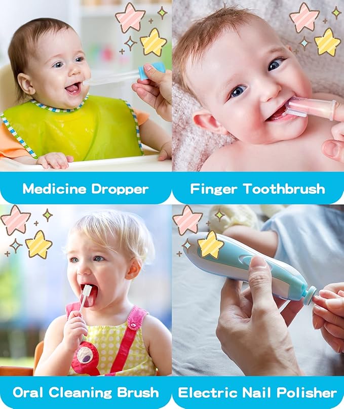 Baby Grooming and Healthcare Kit, Portable Baby Safety Care Set with Hair Brush Comb Nail Clipper Nasal Aspirator for Nursery Newborn Infant Girl Boy (31 in 1, Blue)-CubbioJoy