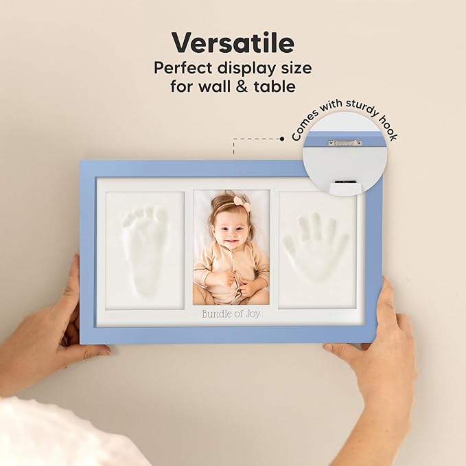 Baby Hand and Footprint Kit - Clay Handprint Keepsake Frame, Newborn Nursery Picture Frame, Personalized New Mom Gifts for Baby Shower & Registry (Cornflower)-CubbioJoy