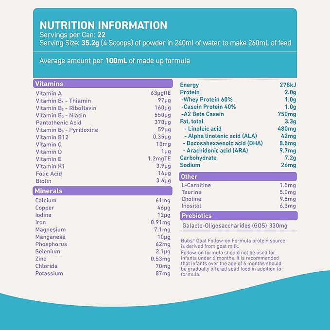 Bubs Goat Milk Infant Formula Stage 2, Infants 6-12 months, Made with Fresh Goat Milk, 14.1 oz-CubbioJoy