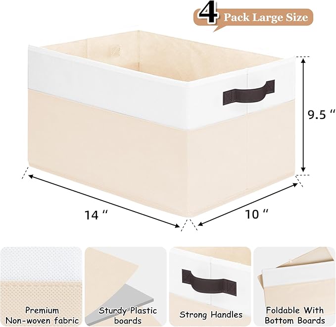 Criusia 4 Pack Baby Clothes Organizer Bins, Fabric Collapsible Storage Baskets with Handles, Odorless Storage Bins for Toy Clothes Nursery Kids Room Playroom Classroom (14L*10W*9.5H)-CubbioJoy