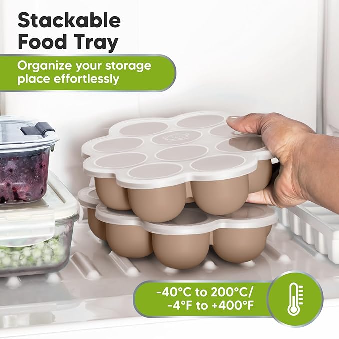 KeaBabies Silicone Food Freezer Trays with Lid, 2oz x 10 Pods Baby Food Storage Containers, Easy Puree Meal Prep, Breast Milk Silicone Freezer Molds, Dishwasher, Microwave Safe,BPA-Free(Chai Latte)-CubbioJoy