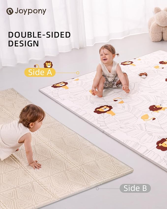 Baby Play Mat 71x79 Inch, 2 in 1 Fabric & XPE Dual-Sided Design Foldable Play Mats for Babies and Toddlers, Waterproof & Anti-Slip Baby Mat for Floor, Portable Baby Foam Crawling Mat with Travel Bag-CubbioJoy