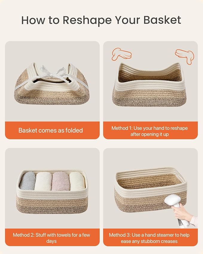 KALLAX Small Woven Basket, 12 x 8 x 4.5 Inches, Storage Basket for Organizing, Cute Small Rope Shelf Closet Cube Storage Bins Baskets for Shelves, Dog Toy Gift Baskets Empty, 3 Pack Gradient Brown-CubbioJoy