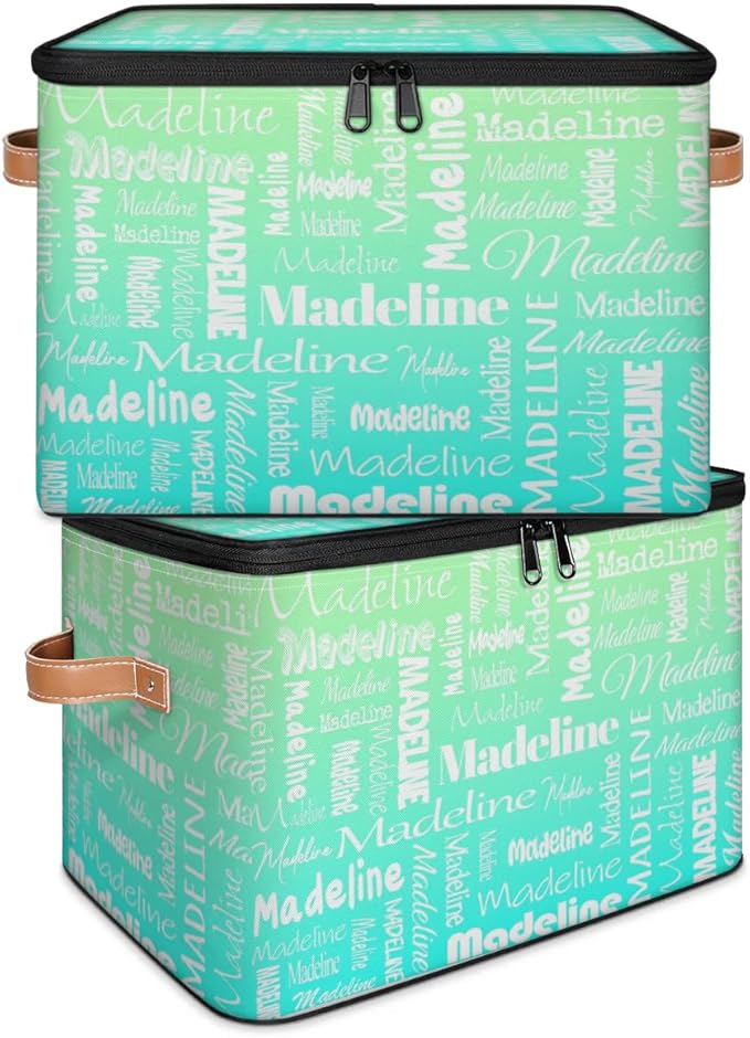 Custom Storage Basket with Name, Personalized Storage Bins with Zipper Lid, Foldable Fabric Storage Box Large capacity with Handle Green Blue-CubbioJoy