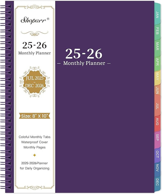 2026 Monthly Planner - JUL 2025 - DEC 2026 Planner, Planner with Colorful Tabs, 2025-2026 Calendar Planner for Daily Organizing - Waterproof Cover (8" x10", Monthly Pages & Notes, Purple)-CubbioJoy