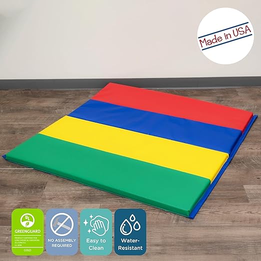 Children's Factory Rainbow Folding Gym Activity Mat, 4 ft x 4 ft, Cushioned Floor Mat for Kids, Daycare Mat-CubbioJoy