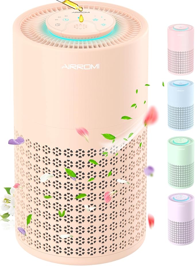 AIRROMI Air Purifier for Bedroom with HEPA 3-in-1 Filter, Pet Air Purifier for Home Cat Pee Smell, Covers Upto 990 Ft², Quiet 360°intake Air Cleaner for pet hair,allergies,Dust,Smoke A2001 Orange-CubbioJoy