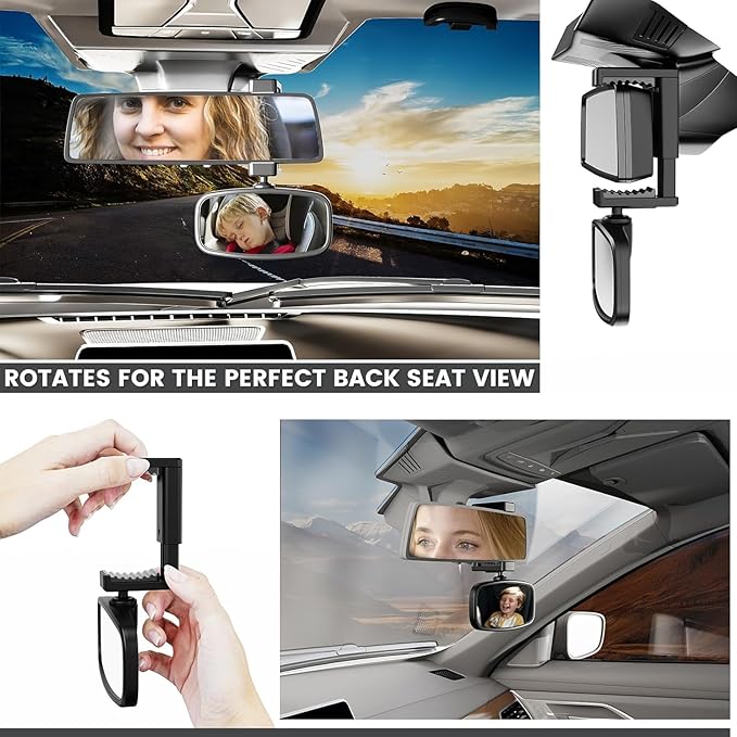 360-Degree Baby Car Mirror for Rear-Facing Seats,Kids Safety Mirrors with Tool-Free Installation,Kids Rear View Mirror BPA-Free Shatterproof & ASTM Certified (Adjustable 14"-22") (1 pack)-CubbioJoy