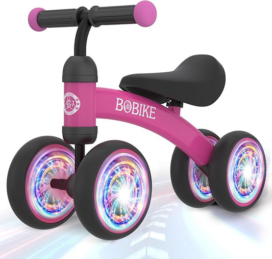 Baby Balance Bike Toys for 12-36 Months Kids Toy Boy and Girls Gifts Toddler Best First Birthday Gift Children Walker No Pedal Infant 4 Wheels Bicycle (Colorful, Rose Red-Light)-CubbioJoy