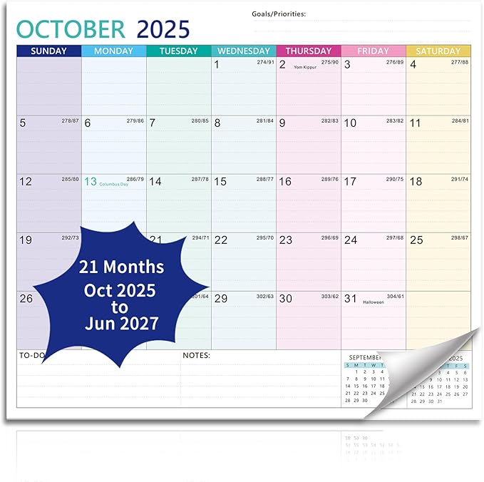 2025-2027 Magnetic Fridge Calendar 21 Monthly Magnetic Calendar for Refrigerator Planner Runs from October 2025 Until June 2027 Easy Organizing Markers Tearable (Multicolor)-CubbioJoy