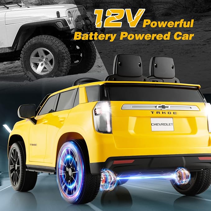 Costzon Ride on Car, 12V Licensed Chevrolet Tahoe Battery Powered Electric Vehicle w/ 2.4G Remote Control, High/Low Speed, Music, Lights, MP3/USB/FM, Spring Suspension, Electric SUV for Kids (Yellow)-CubbioJoy
