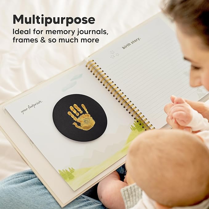 2-Pack Round Inkless Baby Hand and Footprint Kit - Mess Free Ink Pad for Newborn Keepsake, Dog Nose & Paw Print Kit, Clean Touch Ink Pad for Baby Hand & Footprints, Ideal New Mom Gifts (Gold)-CubbioJoy