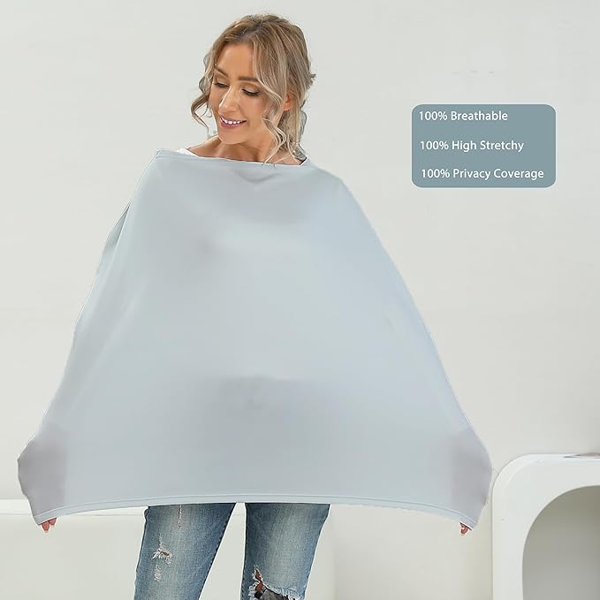 Breathable Car Seat Cover for Babies – Multi-Purpose Soft Rayon Nursing Cover for Breastfeeding, High Stretchy Infant Carseat Canopy, Stroller Cover (Smooth Rayon, Light Grey)-CubbioJoy