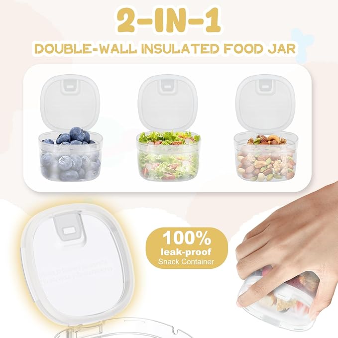 2 - in - 1 Soup Thermo for Hot Food 14oz with Snack Box Container Leak Proof Insulated Lunch Container Kids and Adults Stainless Steel Double Wall Vacuum Wide-mouth Thermal with Spoon and Handle-CubbioJoy
