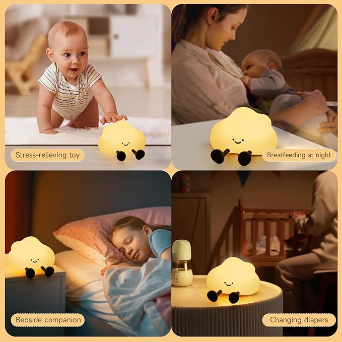 Cloud Night Light for Kids, Adorable Touch Night Lamp Silicone Dimmable LED Nightlight for Nursery Rechargeable Bedside Night Lights for Bedrooms Breastfeeding-CubbioJoy