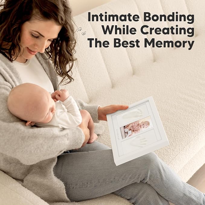 Baby Hand and Footprint Kit - Clay Handprint Keepsake Frame, Newborn Nursery Picture Frame, Personalized New Mom Gifts for Baby Shower & Registry (Alpine White)-CubbioJoy