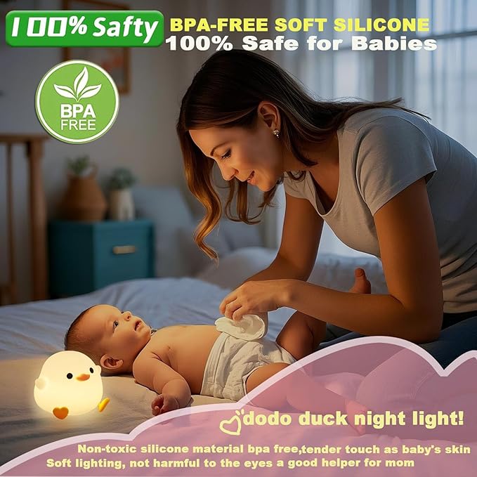 DREAMING MY DREAM Cute Duck Lamp,Do Do Duck Night Light,Silicone Squishy Nursery Bedside Lamp,USB Rechargeable Touch Table Lampfor Bedrooms, Living Room Decor Gift Toy-CubbioJoy