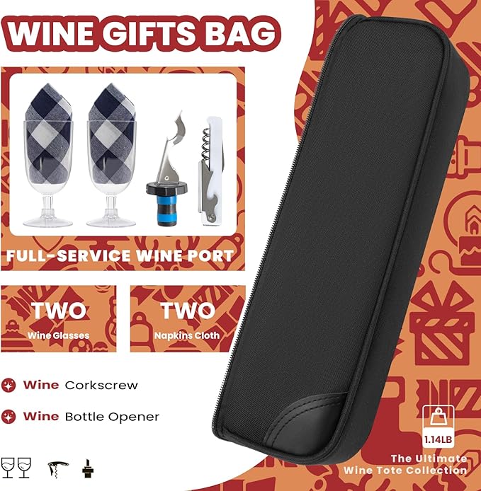 ALLCAMP Wine Bag - Insulated Cooler Bag with Wine Glasses, Bottle Opener & Wine Accessories for Wine Lovers - Portable Wine Gift Bag for Travel, Picnics, and Gift Ideas(Black)-CubbioJoy