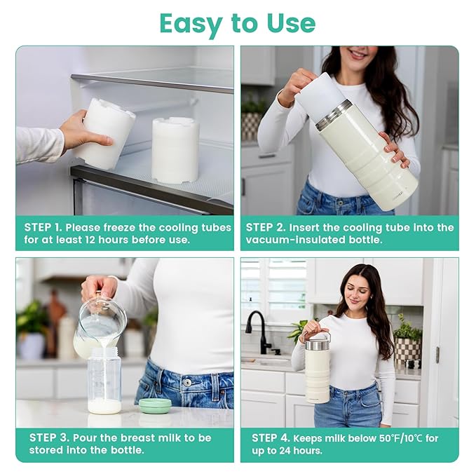 22oz Breast Milk Cooler for Work and Travel, 24 Hours All-Day Cooling, Large Capacity Portable Breastmilk Chiller with 2pcs Breastmilk Storage Bottle, Baby Feeding Essentials-CubbioJoy