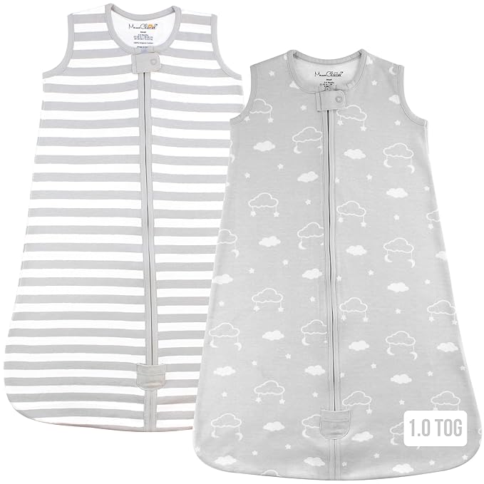 Baby Sleep Sack 1.0 TOG, Organic Cotton Baby Wearable Blanket with Two-Way Zipper, Swaddle Transition Baby Sleeping Bag, All-Season Sleep Sack for Newborn Infant Toddler Boy Girl, 2-Pack, 0-6 Month-CubbioJoy