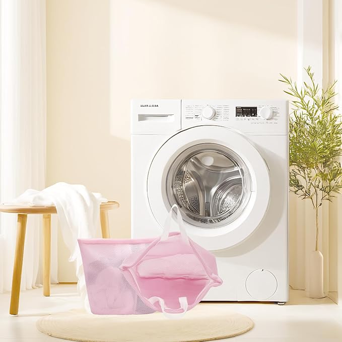 2 Pcs laundry bag with handles mesh laundry bags washing machine laundry totes travel storage and sorting bag for Clothes laundry bag for delicates(Pink2N)-CubbioJoy