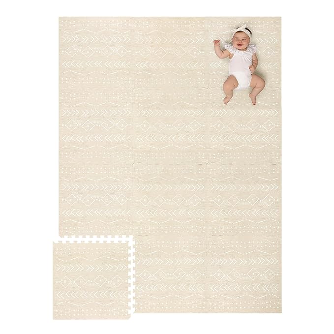 Baby Play Mat for Floor – 6x8ft Beige | Soft Non Toxic Premium EVA Foam Tiles for Tummy Time, Crawling & Playroom – Waterproof Interlocking Floor Mat for Babies & Toddlers by Lillefolk (12 Tiles)-CubbioJoy