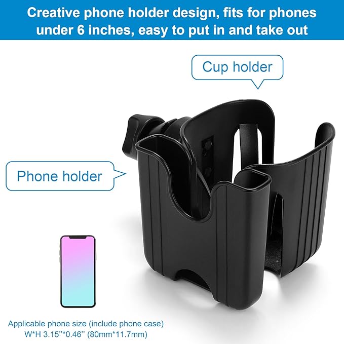 Accmor Stroller Cup Holder with Phone Holder, Bike Cup Holder, Universal Cup Holder for Uppababy Nuna Doona Strollers, 2-in-1 Cup Phone Holder for Stroller, Bike, Wheelchair, Walker, Scooter-CubbioJoy