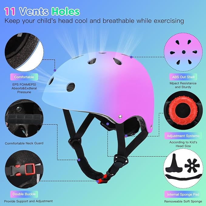 Color Gradient Adjustable Kids Bike Helmet Toddler Skateboard Helmets Boys Girls Child Ventilation Helmet for Multi-Sports Skating Cycling Scooter Balance-CubbioJoy