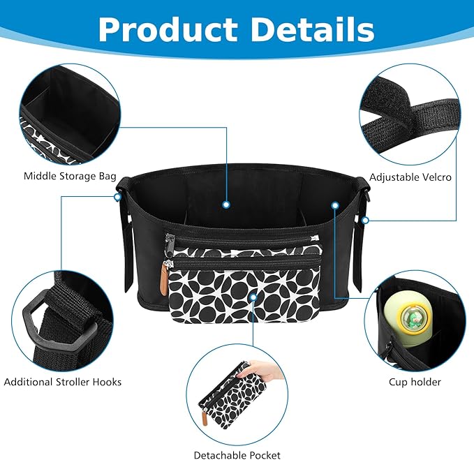 Accmor Universal Stroller Organizer with Detachable Phone Bag, Stroller Bag Caddy Organizer Stroller Accessories for Uppababy, Baby Jogger, Nuna, Doona, Britax Strollers-CubbioJoy